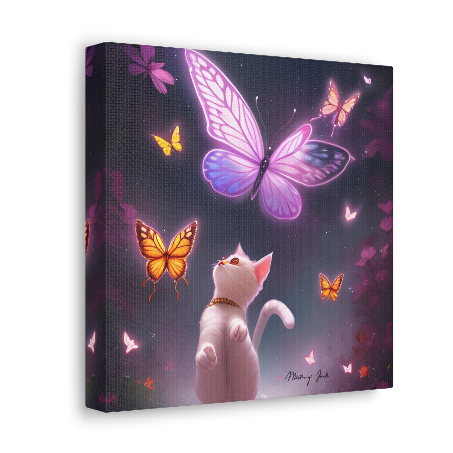 White Kitten & Butterflies Canvas Gallery Wraps