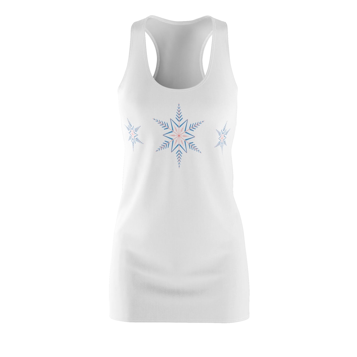 Women's Snowflake Trio Sparkle Design on White Cut & Sew Racerback Dress (AOP)