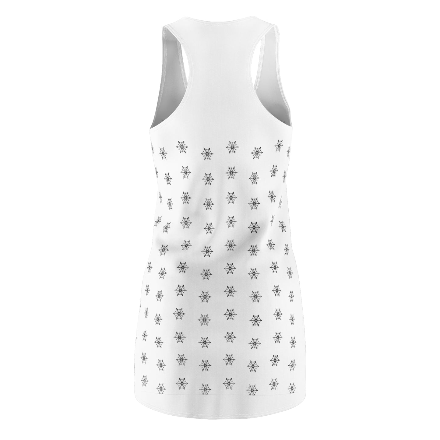 Women's Snowflake Black Design on White Cut & Sew Racerback Dress (AOP)