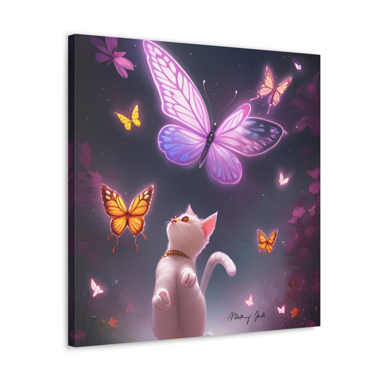 White Kitten & Butterflies Canvas Gallery Wraps