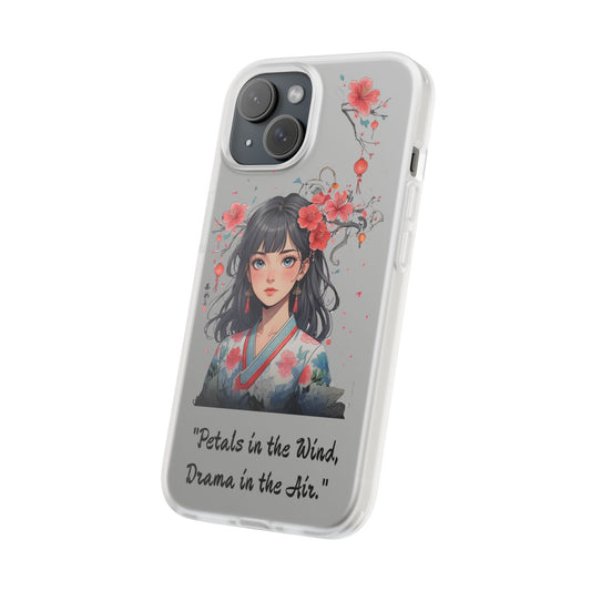 Artistic Phone Case -Anime Girl "Petals in the Wind, Drama in the Air" - Floral Design, Cute Phone Accessories, Unique Gift for Her, Customizable Case