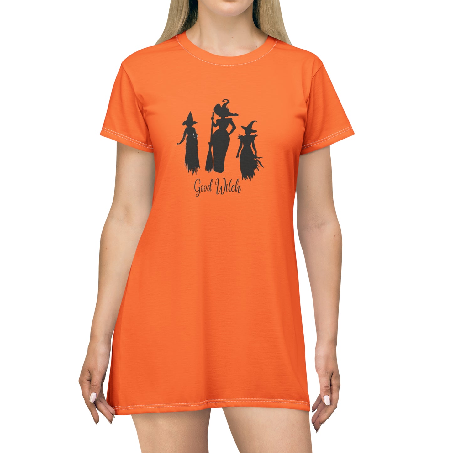Good Witch T-Shirt Dress (AOP) orange