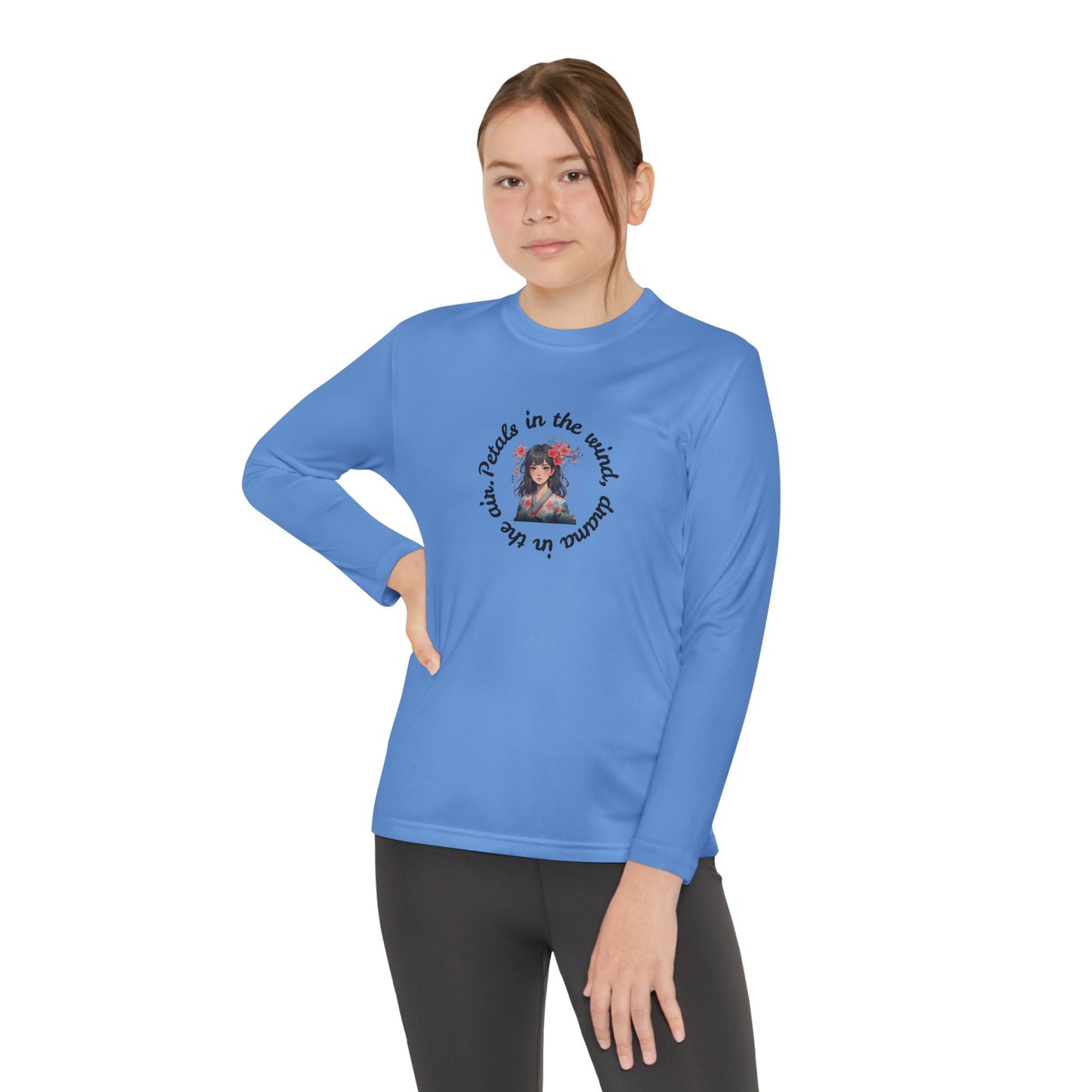 Anime Girl with Flowers Youth Long Sleeve Tee with Inspirational Quote, Perfect for Sports, Gifts, Everyday Wear, Motivational Apparel, Unisex Style