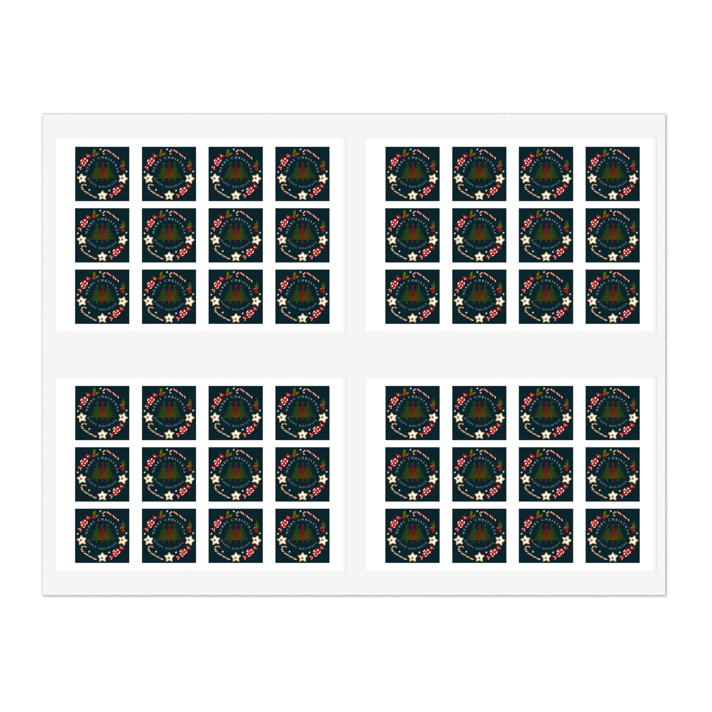 Merry Christmas & Happy Holidays Stickers (48 stickers per 11x8.5 size sheet)