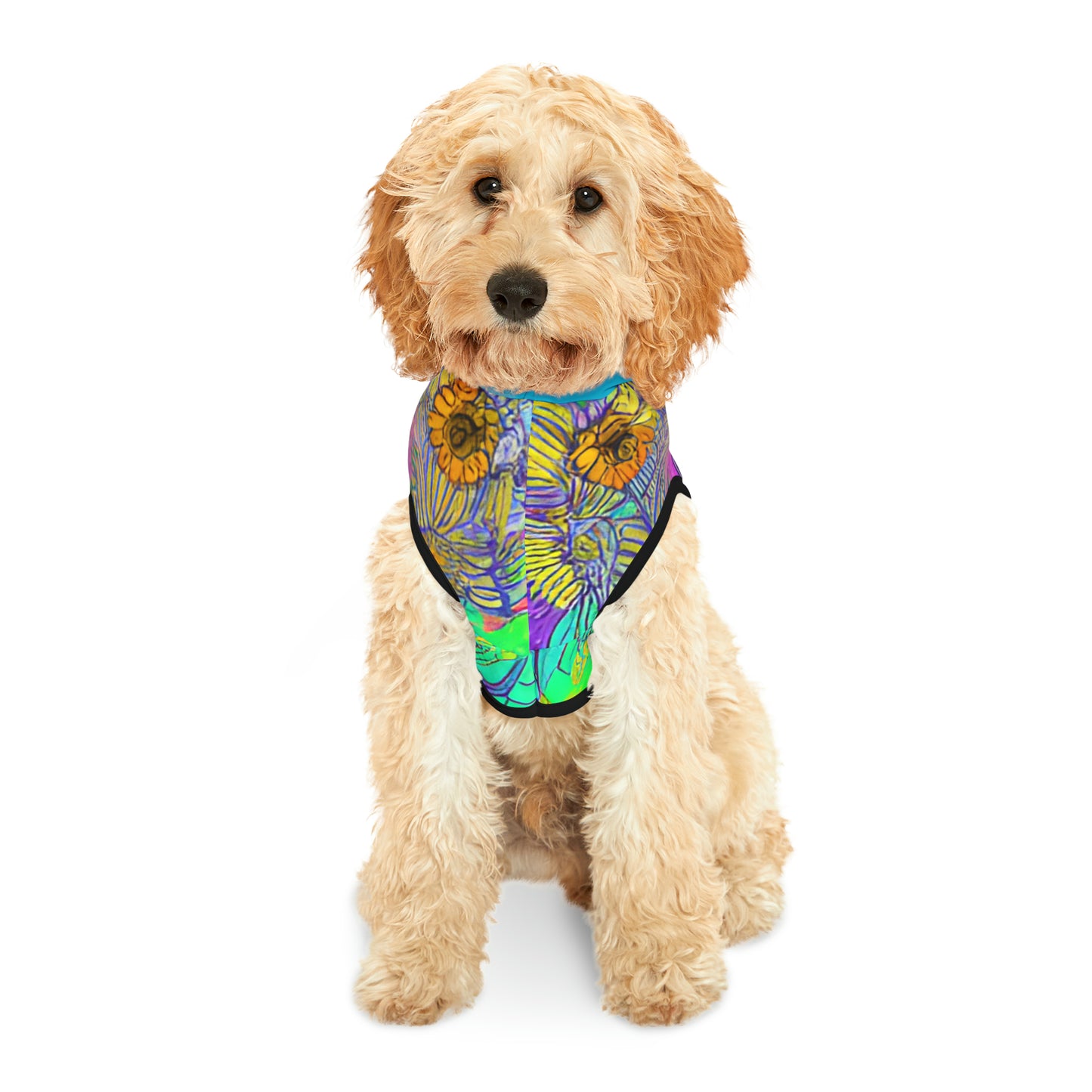 Flower Design Turquoise Hood Pet Hoodie