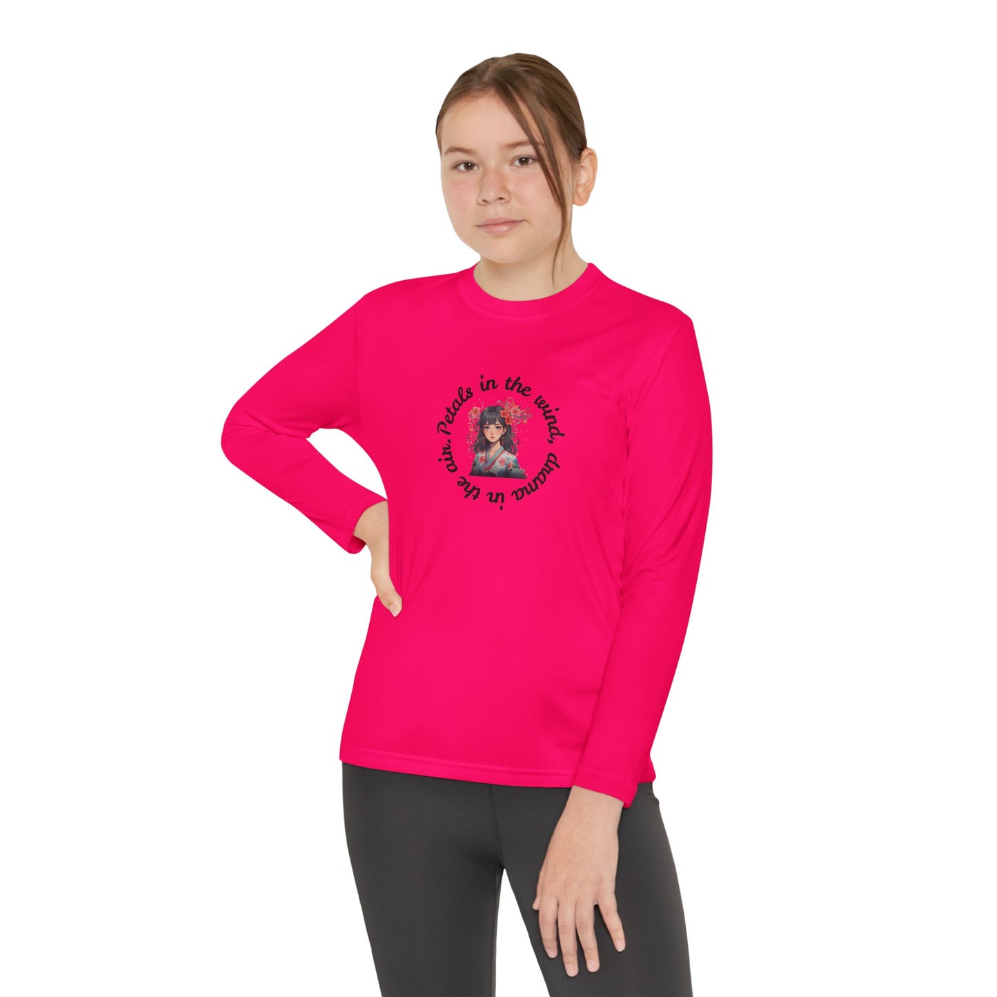 Anime Girl with Flowers Youth Long Sleeve Tee with Inspirational Quote, Perfect for Sports, Gifts, Everyday Wear, Motivational Apparel, Unisex Style