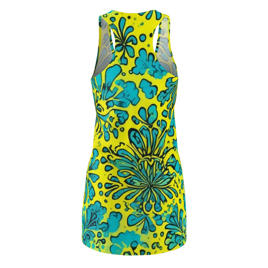 Blue & Yellow Splash Women's Cut & Sew Racerback Dress (AOP)