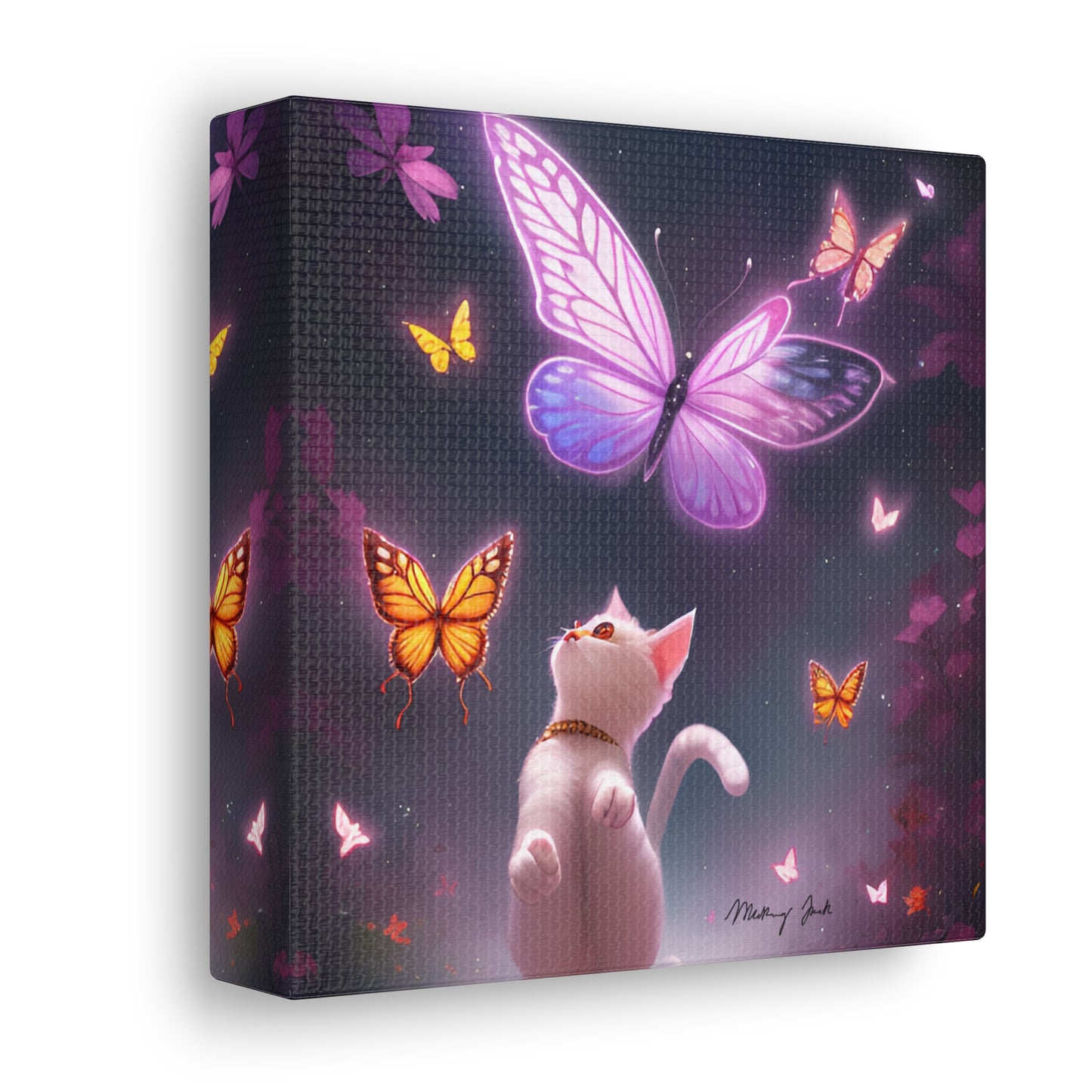 White Kitten & Butterflies Canvas Gallery Wraps
