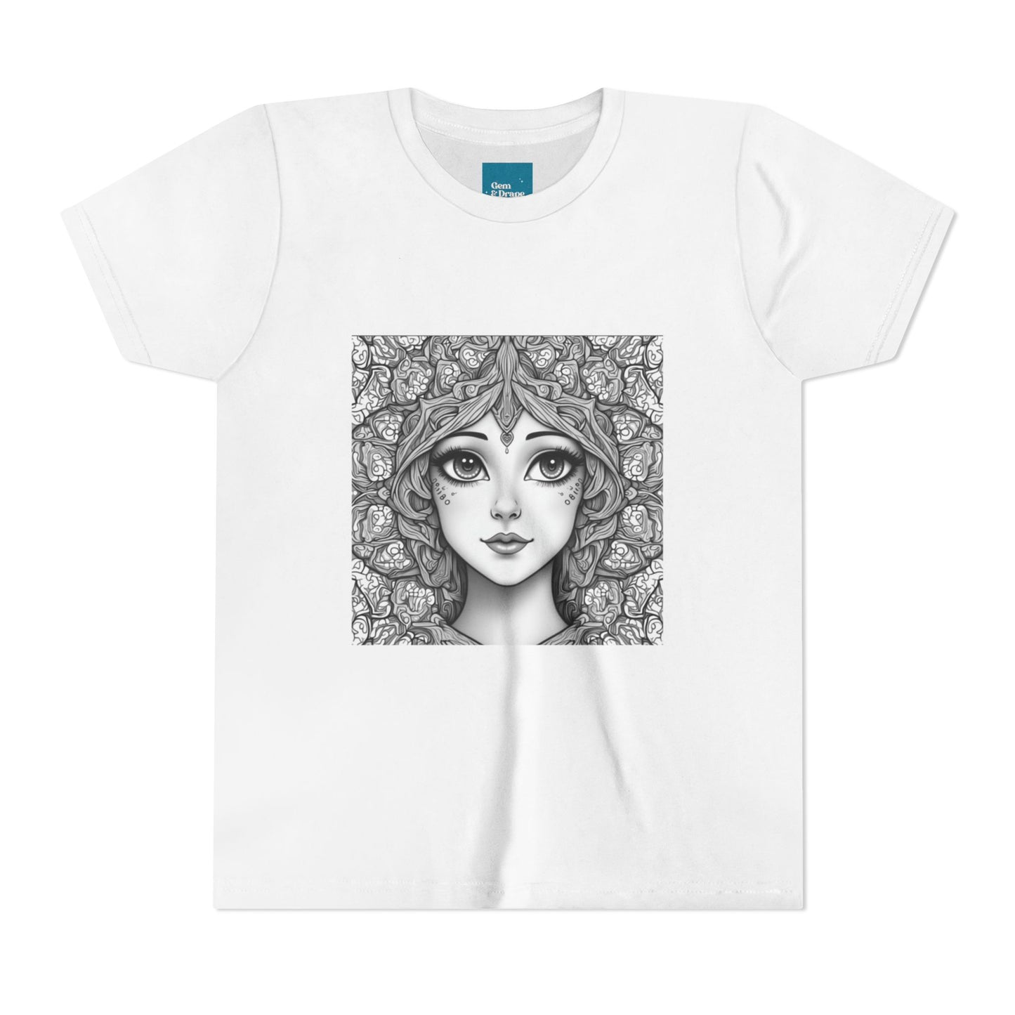 Mandala Hair Youth Floral Design Short Sleeve Tee (Lightweight with soft feel) - Cute T-Shirt for Kids, Perfect Gift for Birthdays, Summer Fun, Art Lovers, Casual Wear