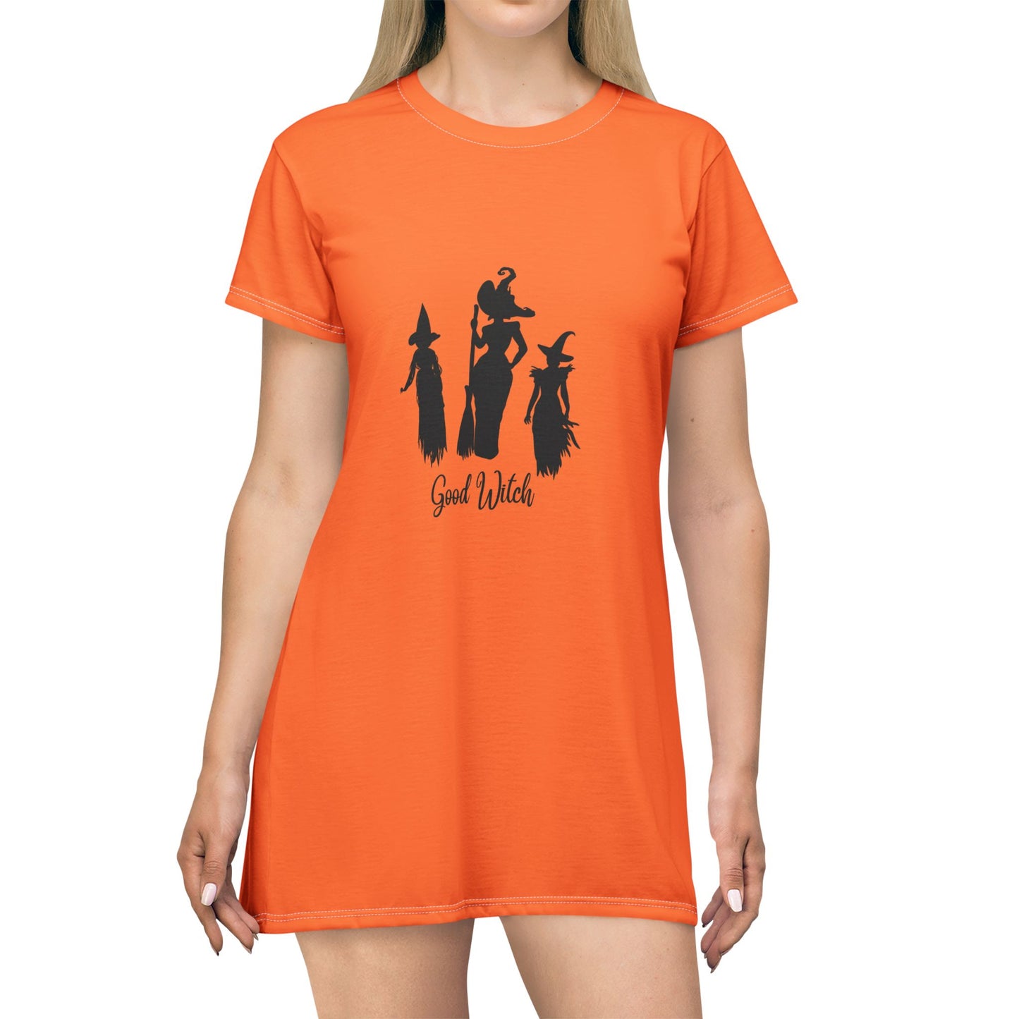 Good Witch T-Shirt Dress (AOP) orange