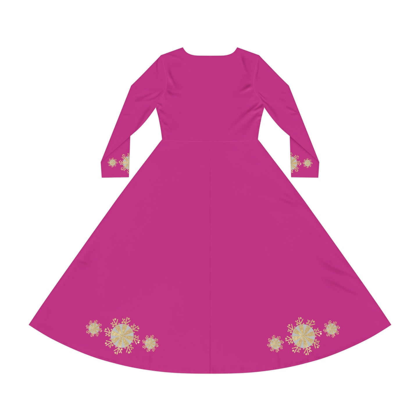Christmas Silver Gold Snowflake on Pink Women's Long Sleeve Dance Dress (AOP)