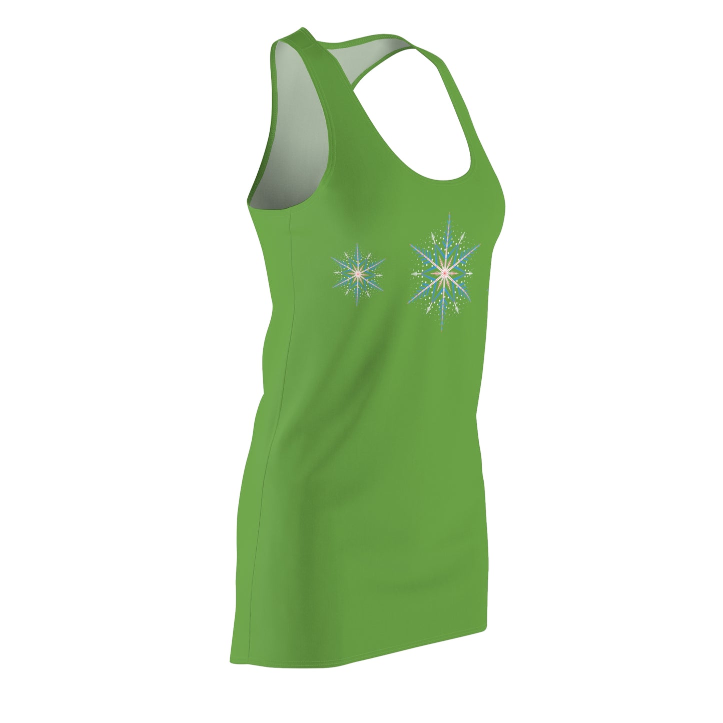 Women's Snowflake Trio Sparkle Design on Green Cut & Sew Racerback Dress (AOP)