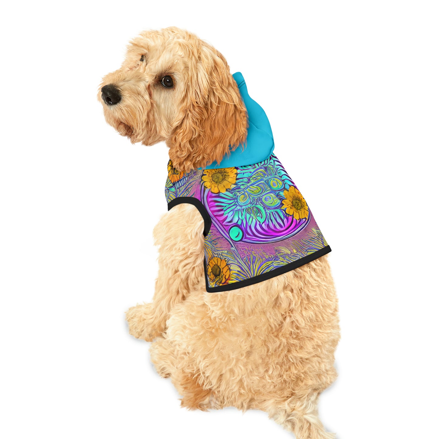 Flower Design Turquoise Hood Pet Hoodie