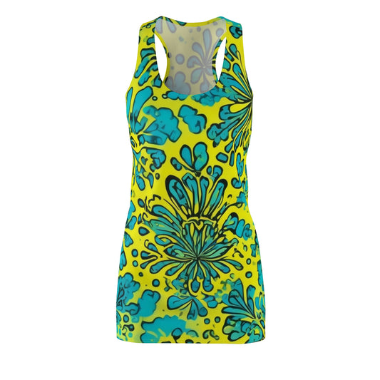 Blue & Yellow Splash Women's Cut & Sew Racerback Dress (AOP)