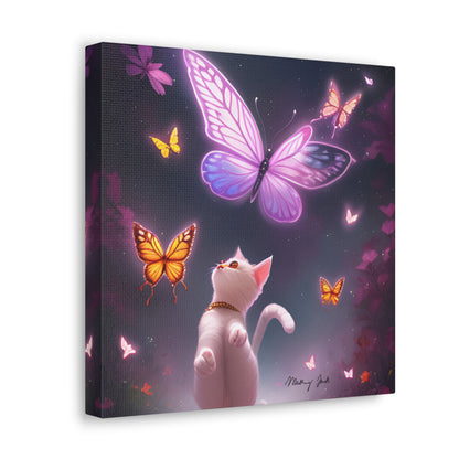 White Kitten & Butterflies Canvas Gallery Wraps