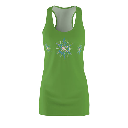 Women's Snowflake Trio Sparkle Design on Green Cut & Sew Racerback Dress (AOP)