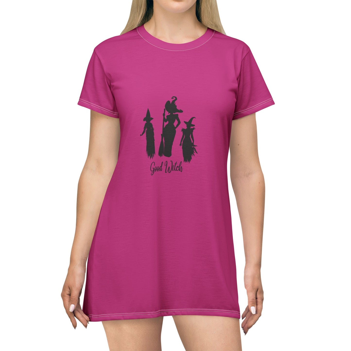 Good Witch T-Shirt Dress (AOP) dark pink
