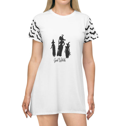 Good Witch T-Shirt Dress (AOP) white