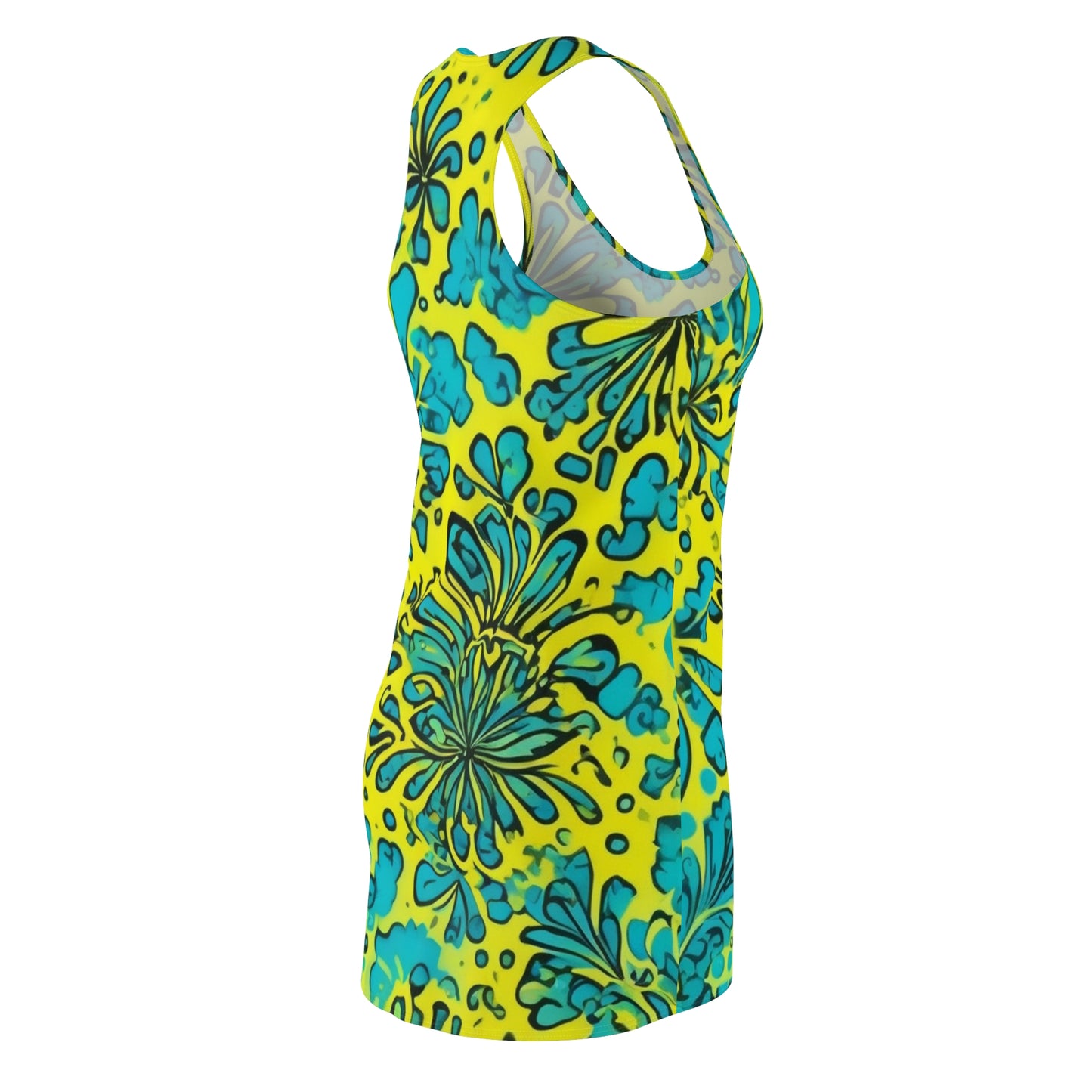 Blue & Yellow Splash Women's Cut & Sew Racerback Dress (AOP)