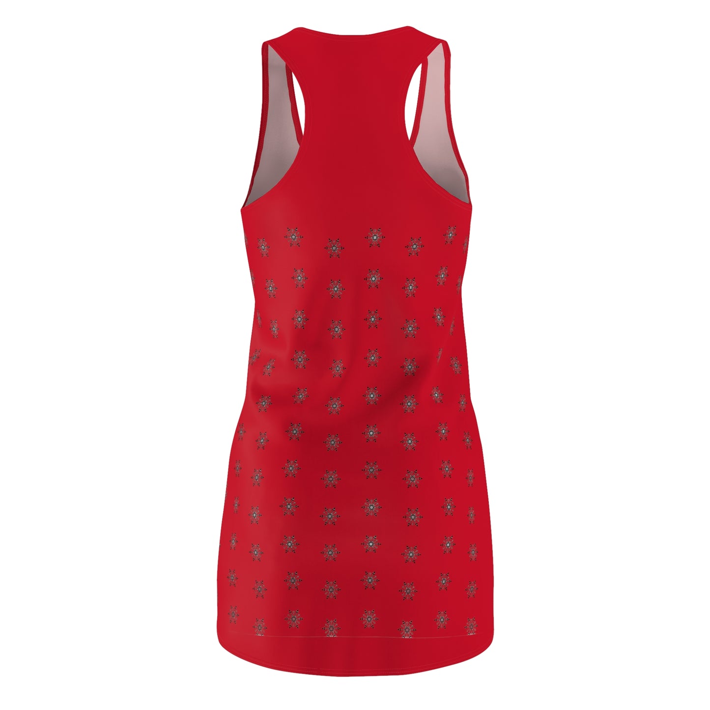 Women's Snowflake Black Design on Dark Red Cut & Sew Racerback Dress (AOP)