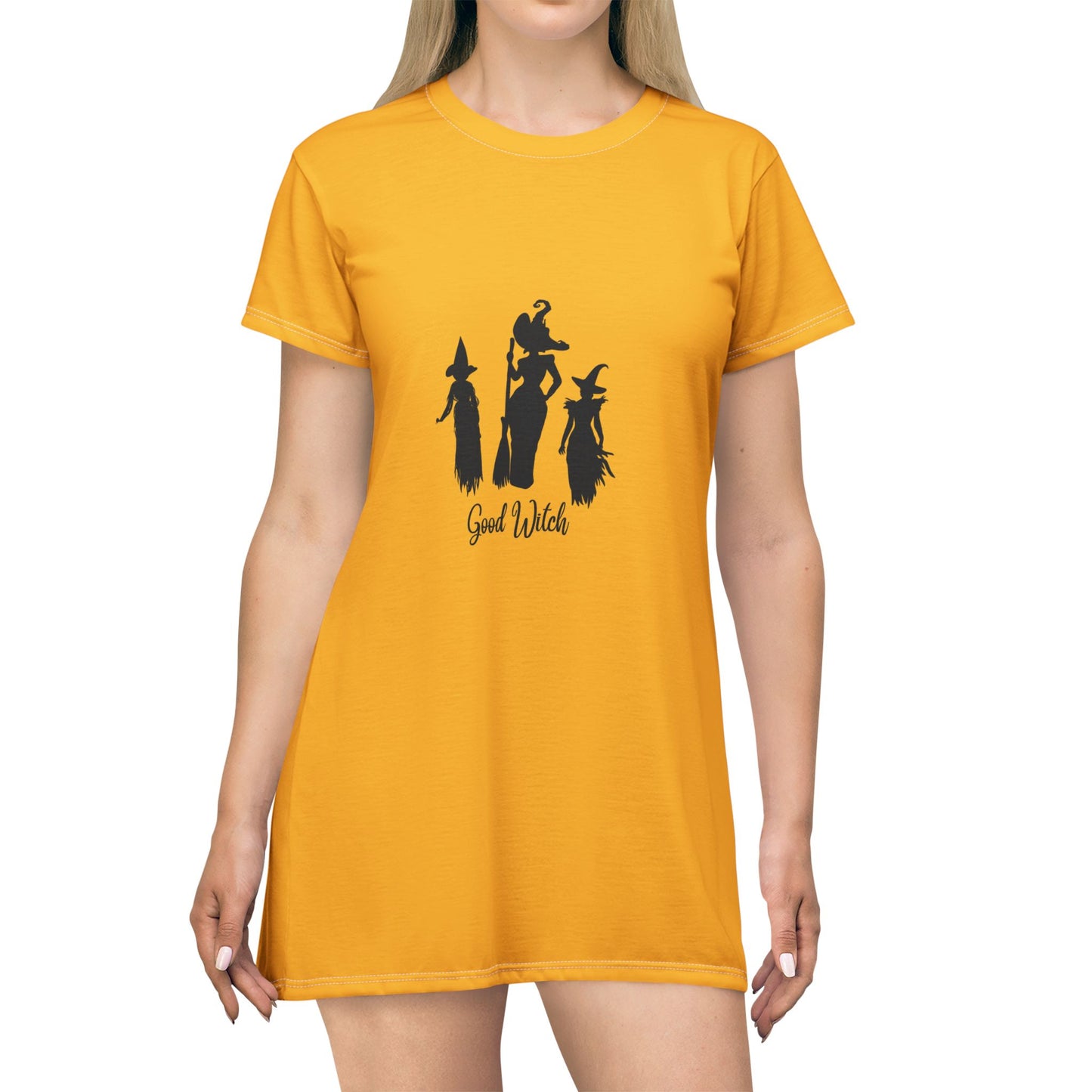 Good Witch T-Shirt Dress (AOP) yellow