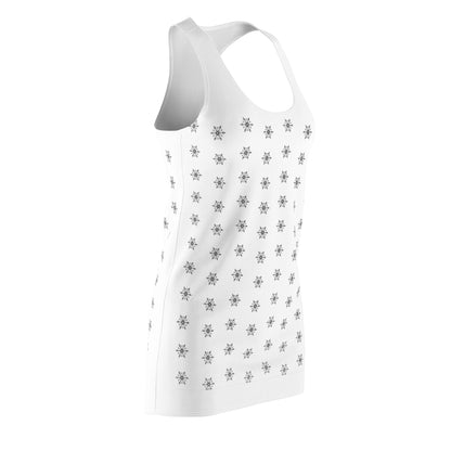 Women's Snowflake Black Design on White Cut & Sew Racerback Dress (AOP)
