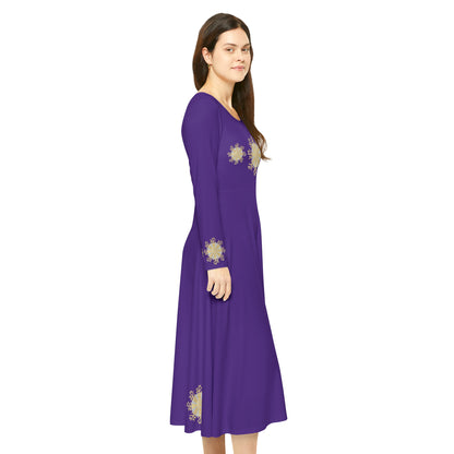 Christmas Silver Gold Snowflake on Purple Women's Long Sleeve Dance Dress (AOP)