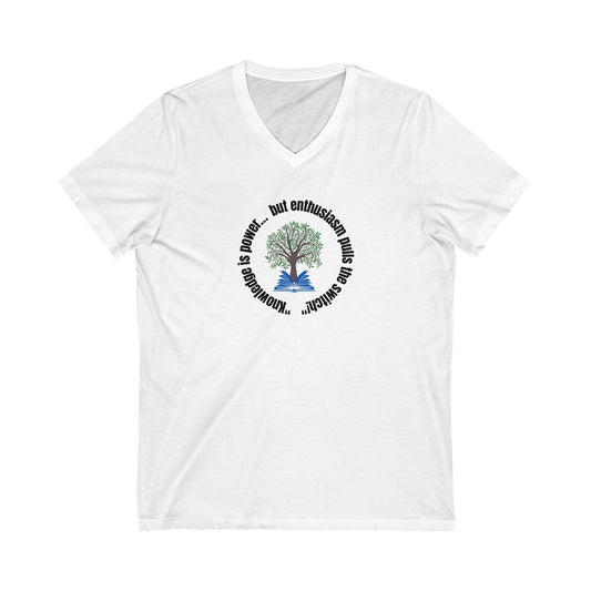 Knowledge is Power Inspirational V-Neck Tee with Motivational Quote, Casual Unisex T-Shirt, Gift for Nature Lovers, Weekend Wear, Relaxed Fit Top