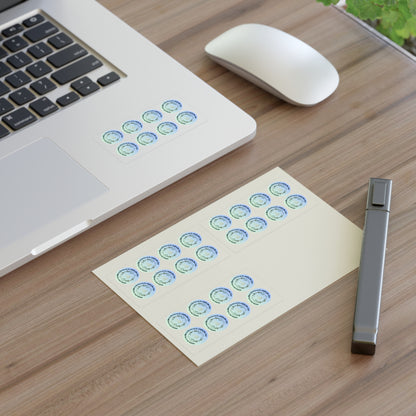 Merry Christmas & Happy New Year Stickers blue trim (32 stickers per 11x8.5 size sheet)