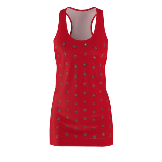 Women's Snowflake Black Design on Dark Red Cut & Sew Racerback Dress (AOP)