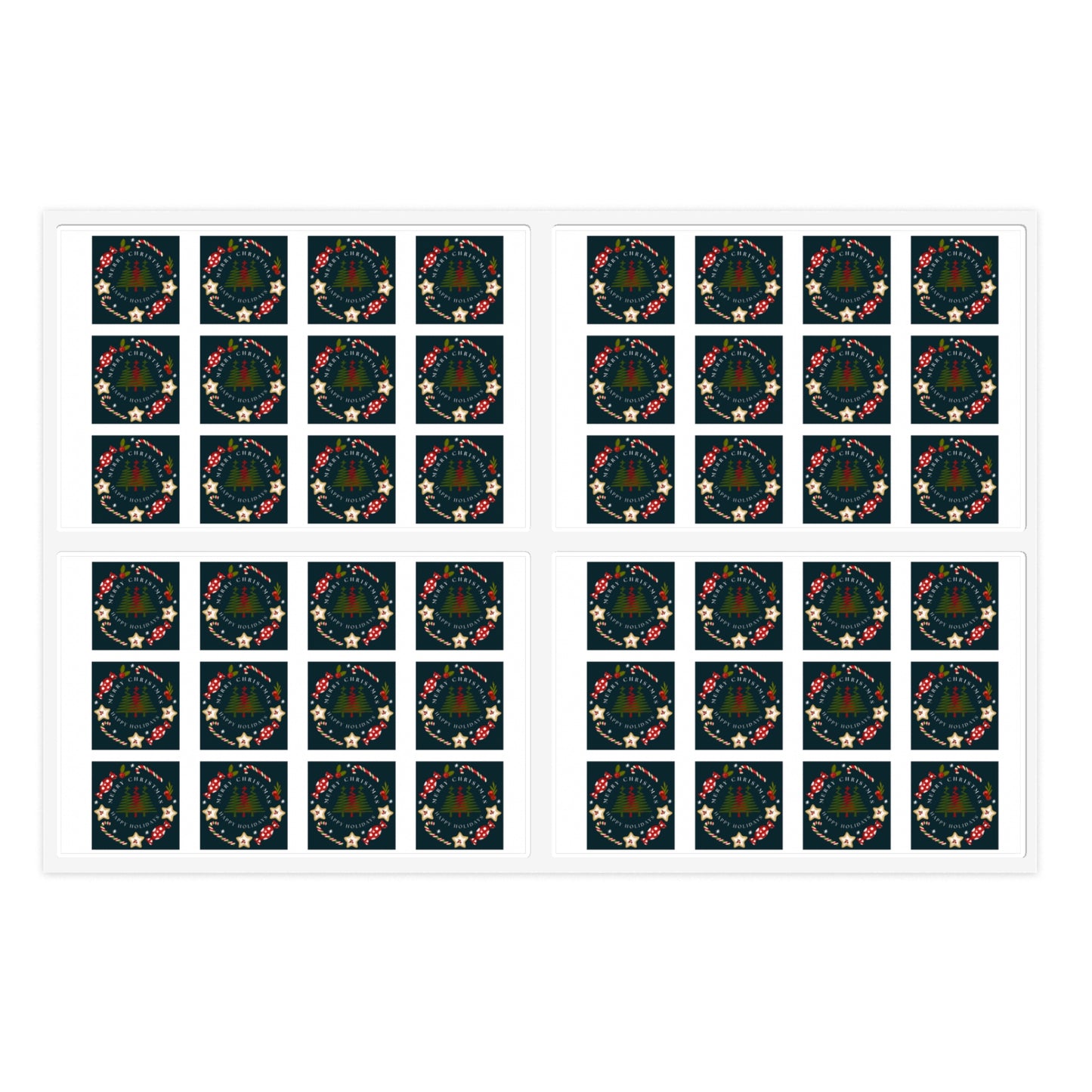 Merry Christmas & Happy Holidays Stickers (48 stickers per 11x8.5 size sheet)