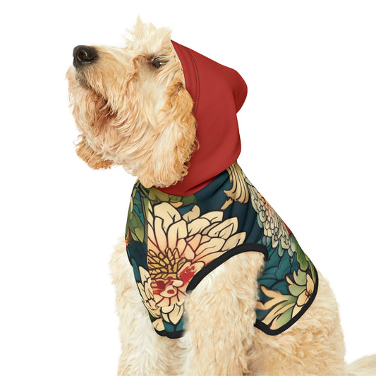 Japanese Flower Design 2 Red Hood Pet Hoodie