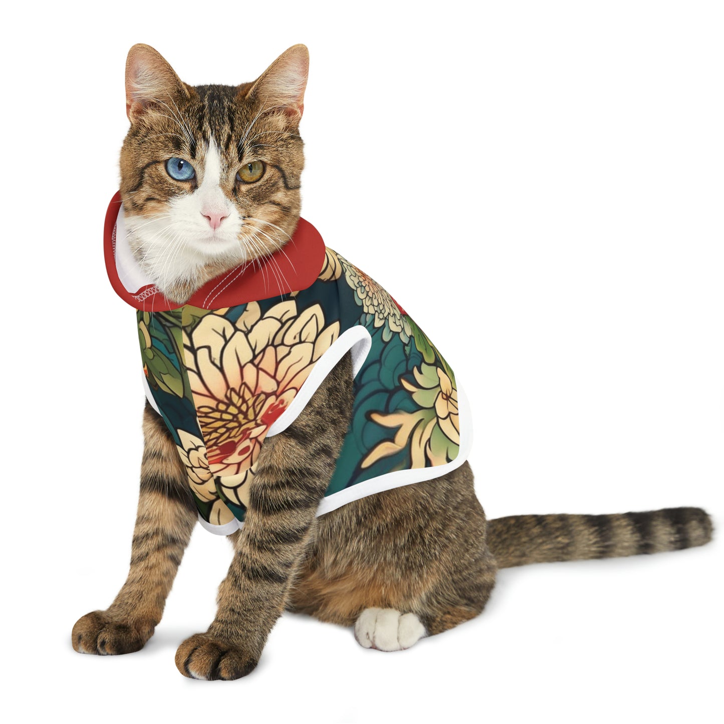 Japanese Flower Design 2 Red Hood Pet Hoodie