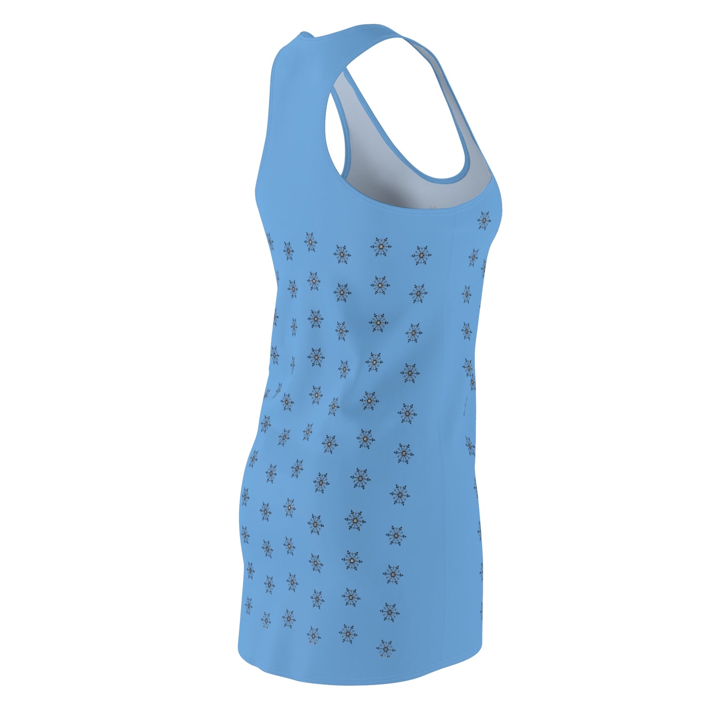 Women's Snowflake Black Design on Light Blue Cut & Sew Racerback Dress (AOP)