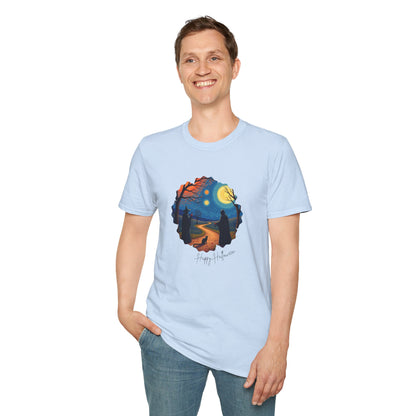Halloween Scene Moonlit Path Unisex Softstyle T-Shirt, Nature Lover Tee, Hiking Apparel, Gift for Outdoor Enthusiasts, Cozy Everyday Wear