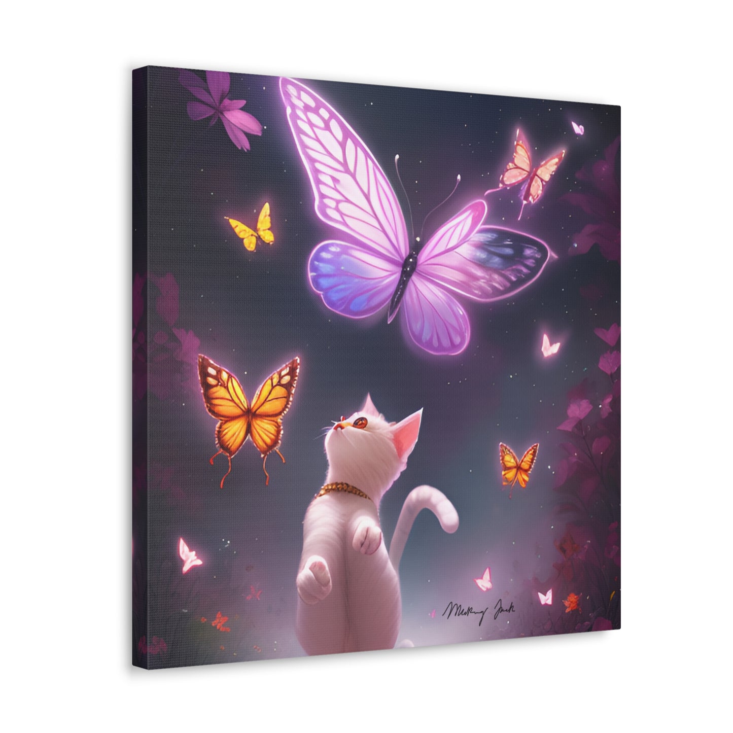 White Kitten & Butterflies Canvas Gallery Wraps