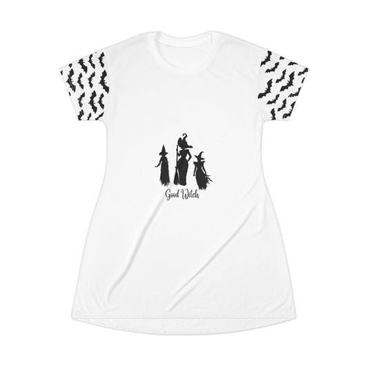 Good Witch T-Shirt Dress (AOP) white