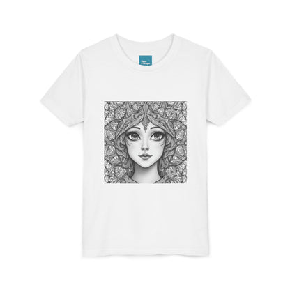 Mandala Hair Youth Floral Design Short Sleeve Tee (Lightweight with soft feel) - Cute T-Shirt for Kids, Perfect Gift for Birthdays, Summer Fun, Art Lovers, Casual Wear