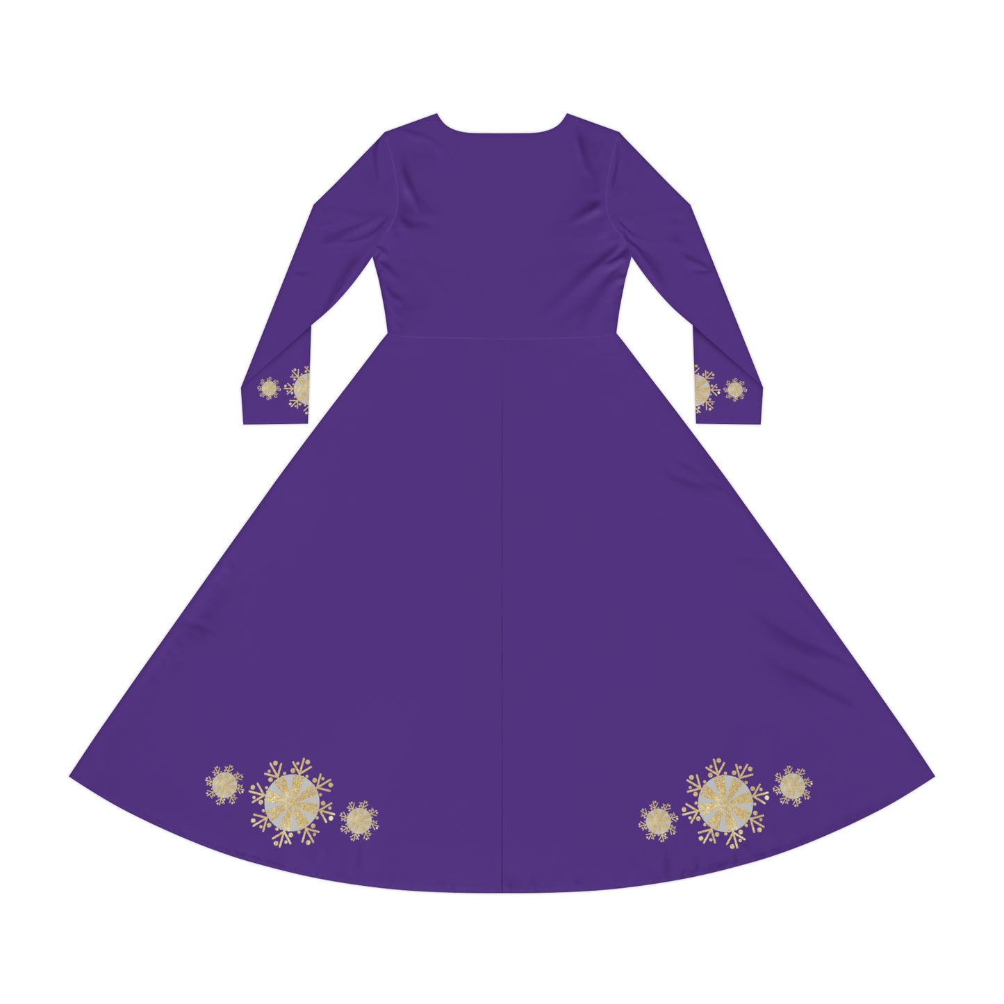 Christmas Silver Gold Snowflake on Purple Women's Long Sleeve Dance Dress (AOP)