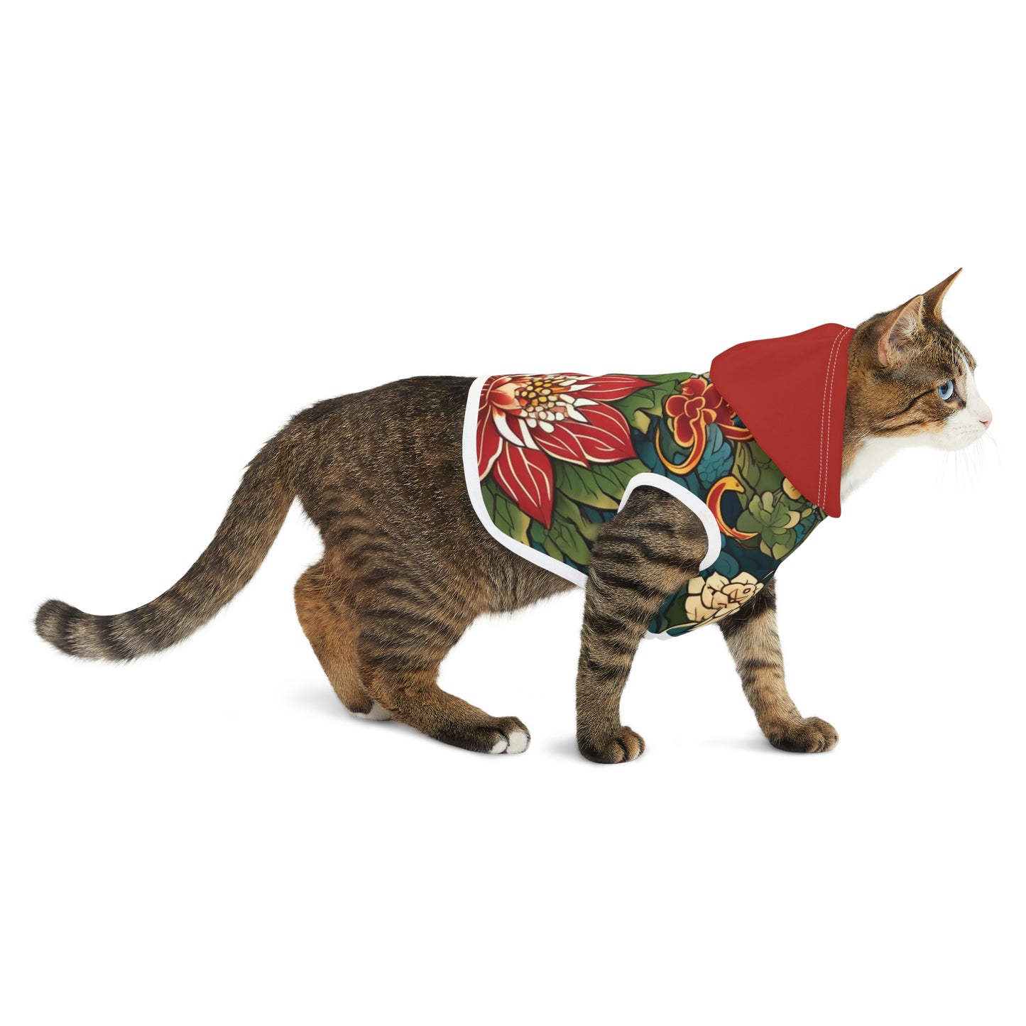 Japanese Flower Design 2 Red Hood Pet Hoodie