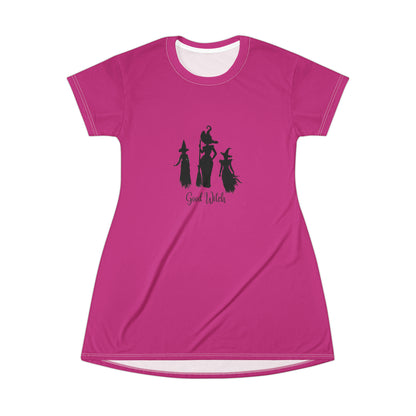 Good Witch T-Shirt Dress (AOP) dark pink