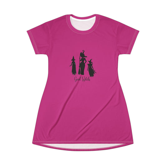 Good Witch T-Shirt Dress (AOP) dark pink