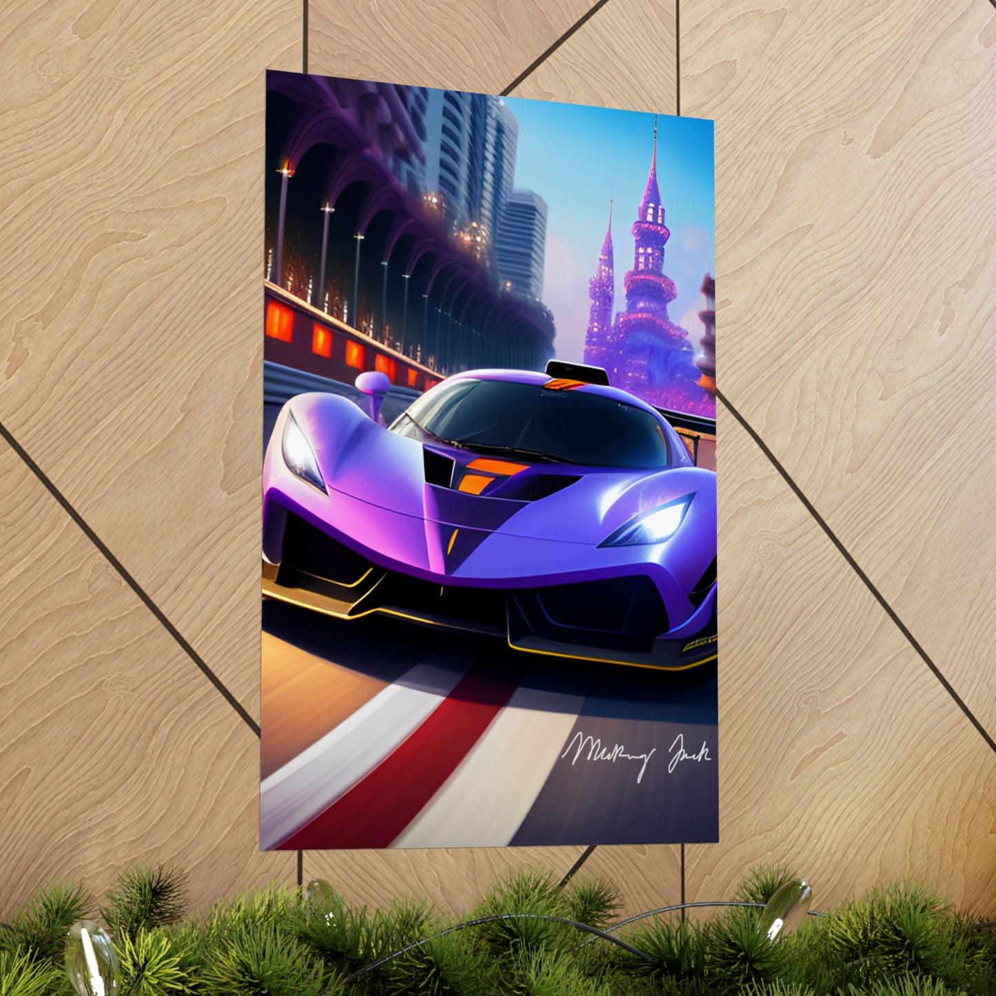 Purple Sportscar Matte Vertical Posters