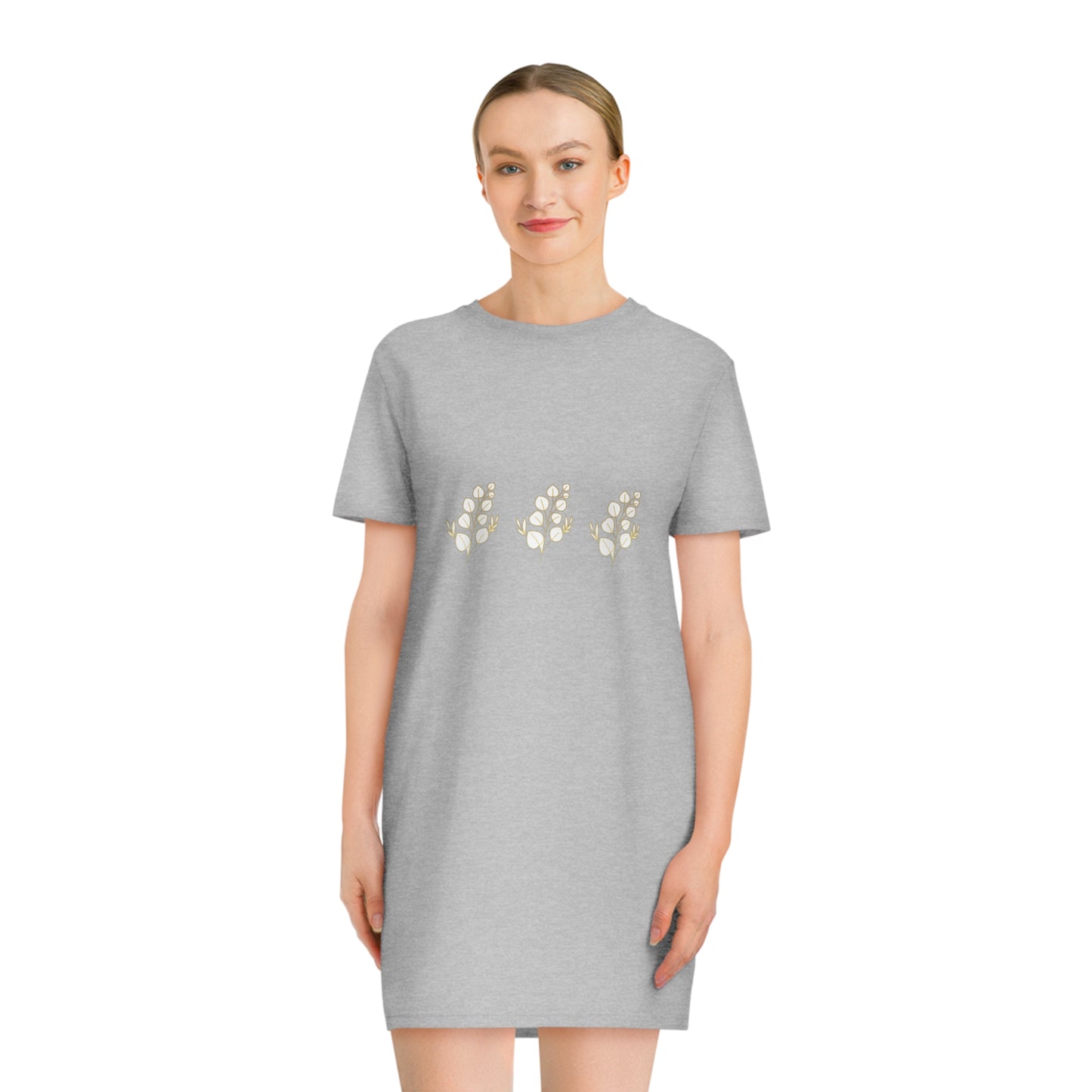 Gold & White Flower Design Spinner T-Shirt Dress