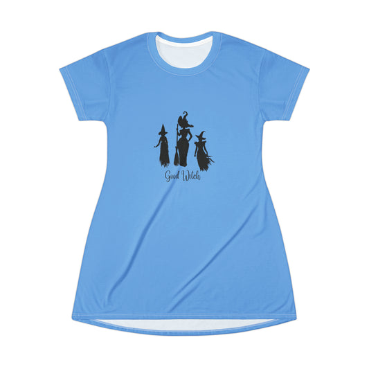 Good Witch T-Shirt Dress (AOP) light blue