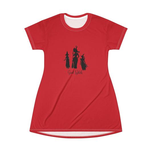 Good Witch T-Shirt Dress (AOP) red