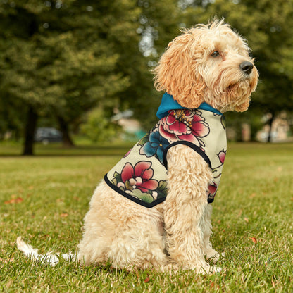 Japanese Flower Design Blue Hood Pet Hoodie