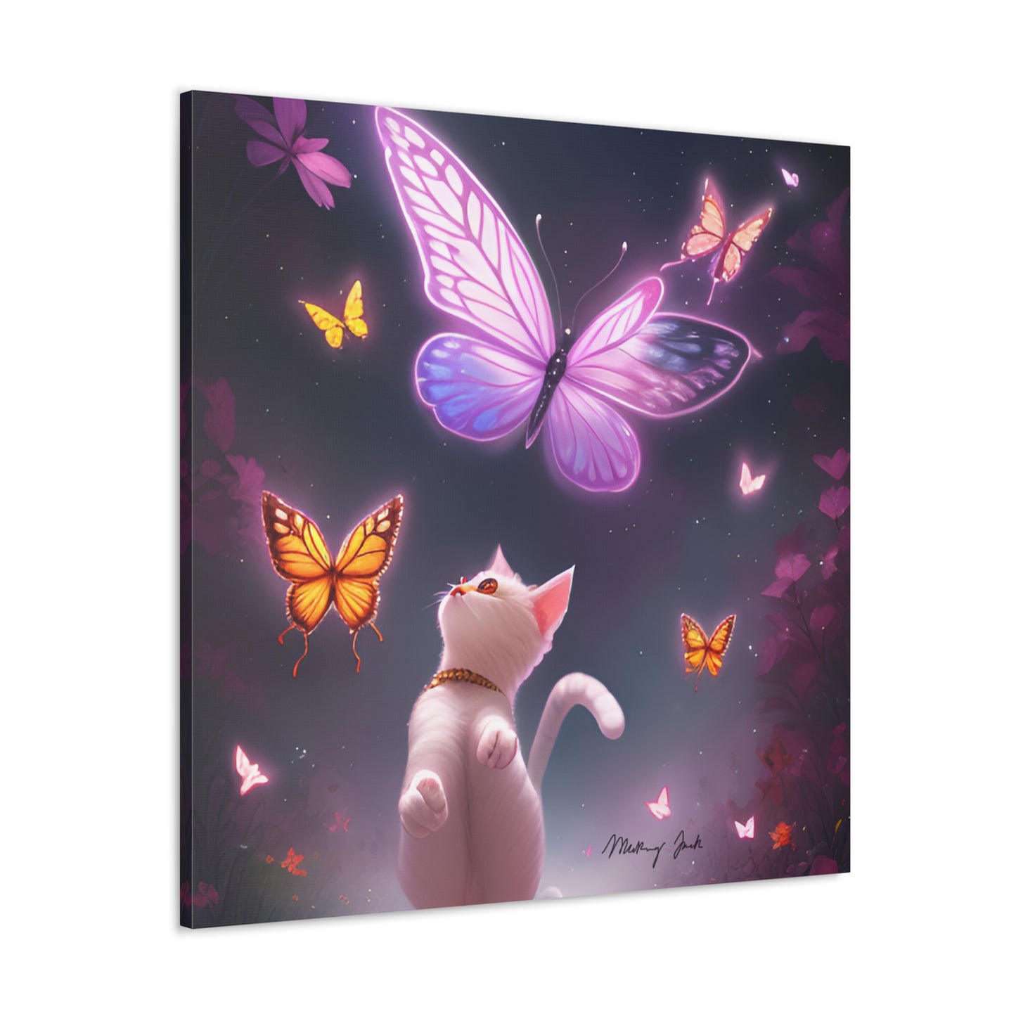 White Kitten & Butterflies Canvas Gallery Wraps