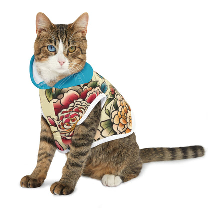 Japanese Flower Design Blue Hood Pet Hoodie
