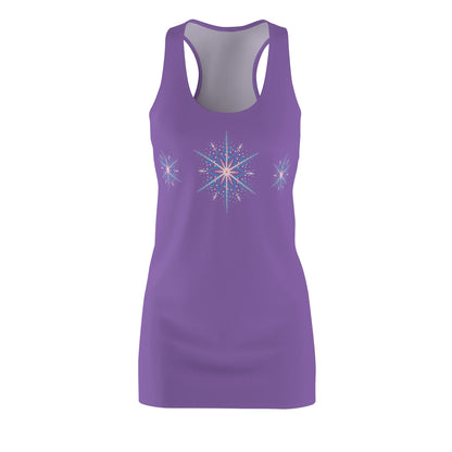 Women's Snowflake Trio Sparkle Design on Light Purple Cut & Sew Racerback Dress (AOP)